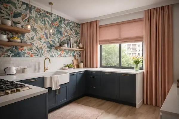 Cocina con estores o screen pensados para el uso diario