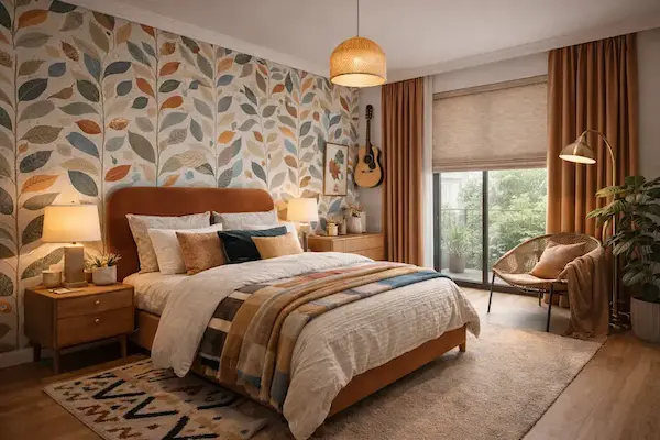 Propuesta de dormitorio a medida con cortinas, textiles y ambiente de descanso